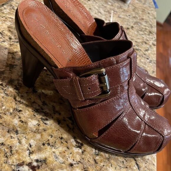 Caressa Fisher Mule size 8 brown, Leather upper & linings NEW 3” heel 4” w/sole - Picture 2 of 14